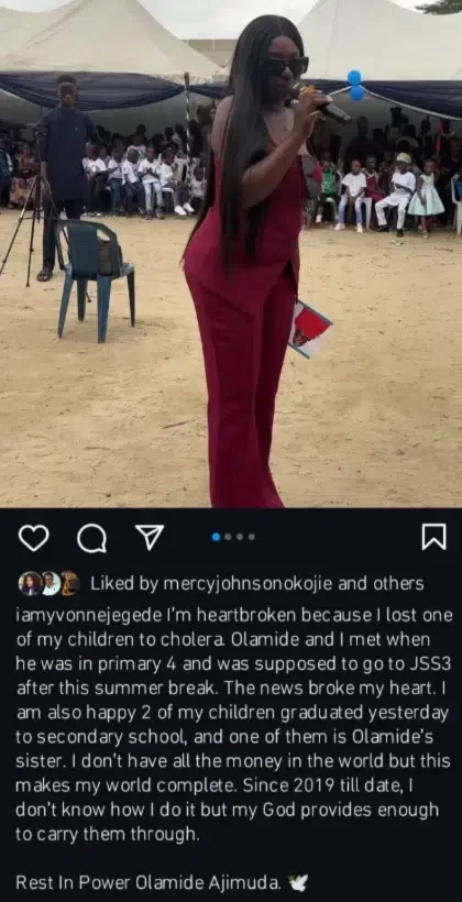 Yvonne Jegede loses child to cholera