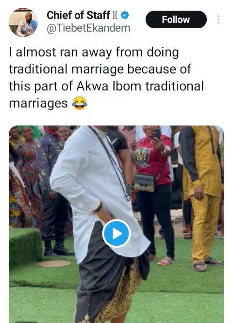 Groom shows part of Akwa Ibom traditional wedding that almost discouraged him from doing the ceremony  (video)