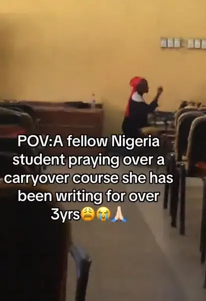 Video of female student praying over carryover course she's been retaking for years stirs emotions online