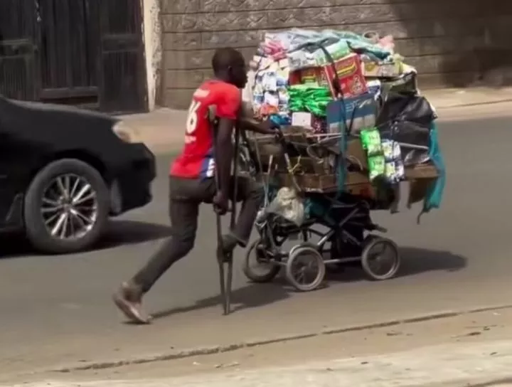 Video of man hawking business on wheelbarrow with one leg goes viral