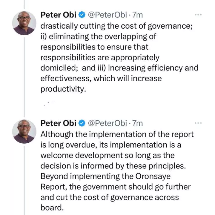 Being in opposition does not warrant blind and thoughtless criticism - Peter Obi aligns with FG?s decision to implement Oronsaye report