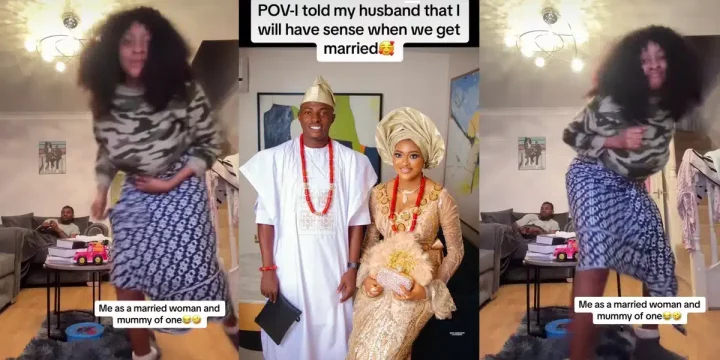 "I will have sense, when we get married" - Internet buzzes as Nigerian wife breaks 'sense' promise with playful dance