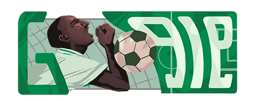 The Google Doodle on Monday, October 23, 2023, celebrated Rashidi Yekini's 60th birthday. - Imago