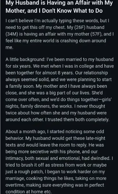 Lady heartbroken after catching husband having affair with her mother, claims her mother is more of a woman than her