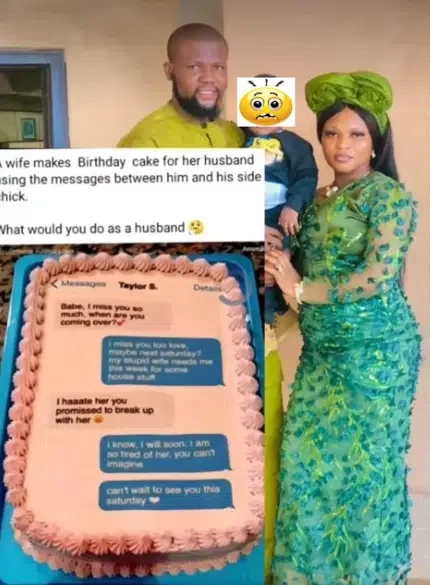 Drama as wife uses husband's secret chats with side chic to make birthday cake for him