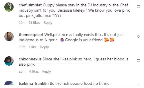 'This is what her fiancé will be eating with happiness' - Dj Cuppy stirs reactions as she makes jollof rice