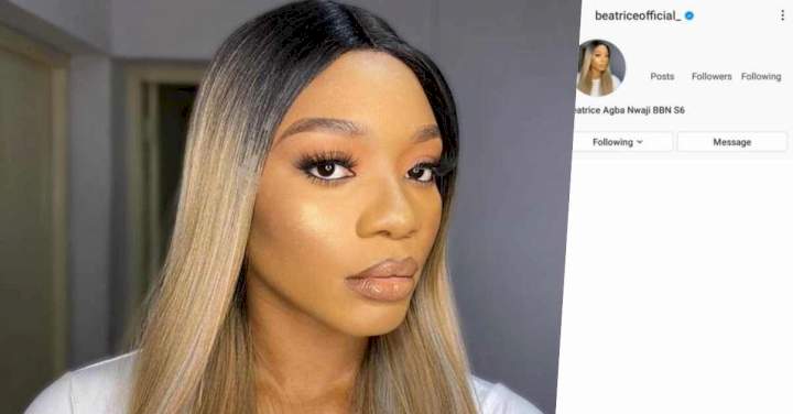 BBNaija: Reactions as Instagram deletes Beatrice's account hours after verification