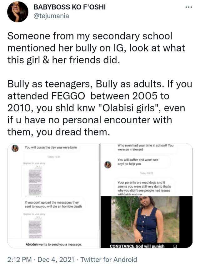 Lady accused of bullying hurls insult on alleged victim after she was called out (Screenshots)