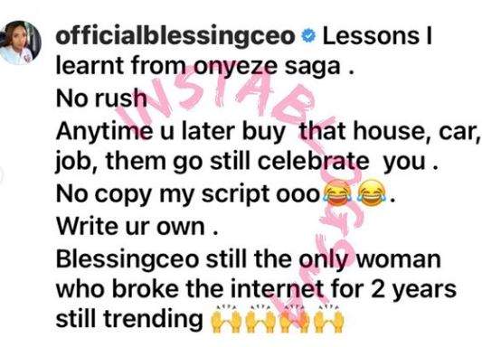 Don't copy my script, write yours - Blessing Okoro warns Papaya amid mansion saga