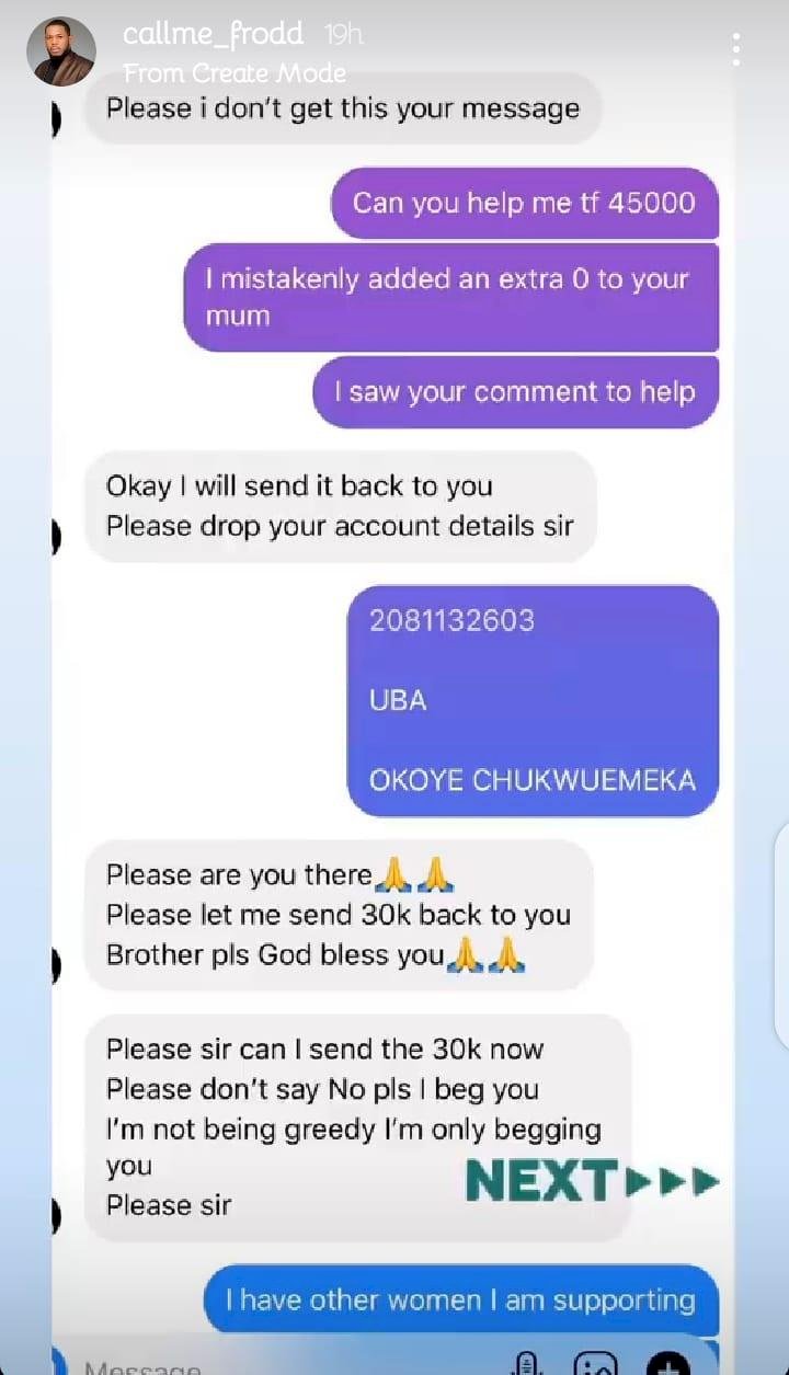 BBNaija Frodd shares awful experience with giveaway winner after he sent N50k instead of N5k