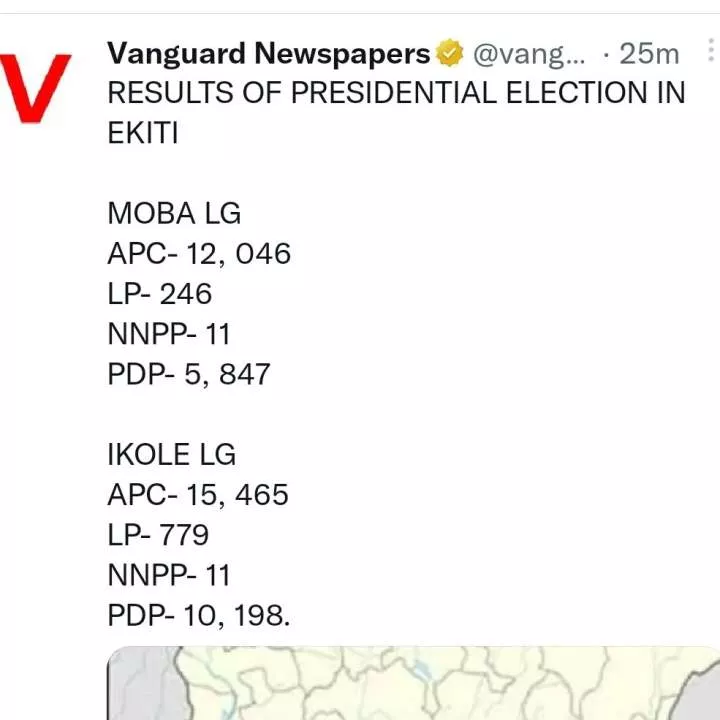 Tinubu wins in 12 local government areas in Ekiti state