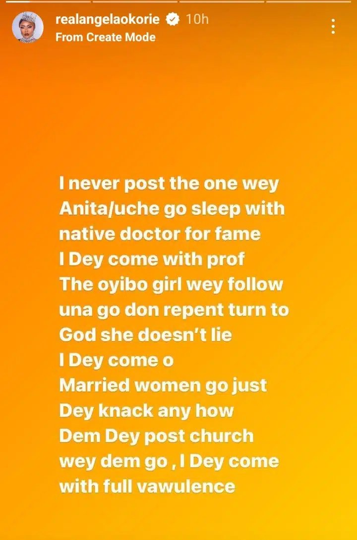 'They slept with native doctor for fame' - Angela Okorie calls out Anita Joseph, Uche Elendu, vows to leak evidence