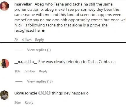 'Aunty rest, nah Tasha Cobbs' - Reactions as Tacha loses her cool after Nicki Minaj sent love to either 'Tasha or Tacha' (Video)