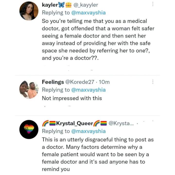 Doctor reveals what he did when a female patient refused to tell him her complaint because she preferred a female doctor