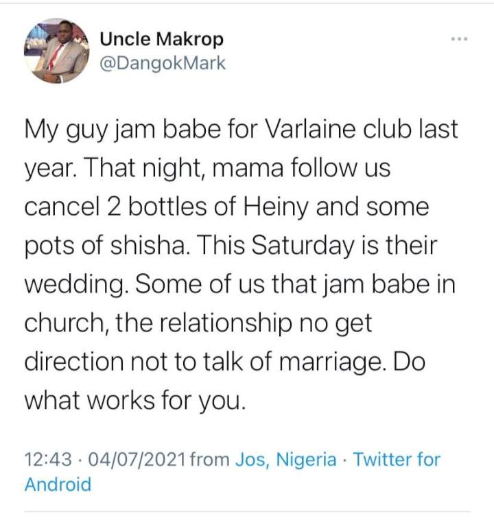 Reactions as a man prepares to marry the lady he met at a nightclub