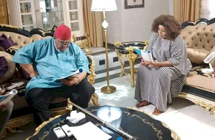 Judy Austin gets tongues wagging as she shares moments with Pete Edochie, hubby on movie set, Yul reacts