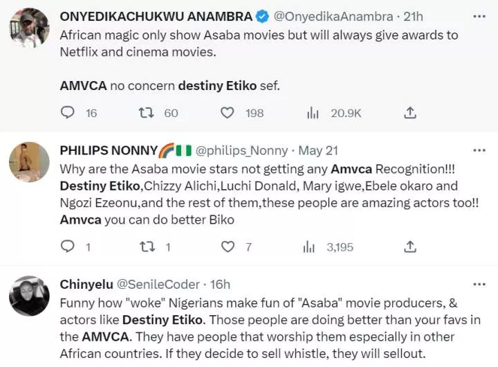 AMVCA called out for always snubbing Asaba-based actors, Destiny Etiko, Yul Edochie and Junior Pope