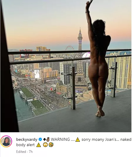Footballer, Jamie Vardy's wife, Rebekah str!ps completely as she stands on hotel balcony (photo)