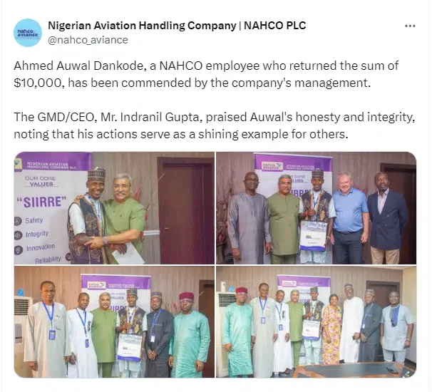 Kano airport cleaner gets promotion and cash reward for returning $10K