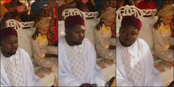 Couple's facial expression during wedding raises brows