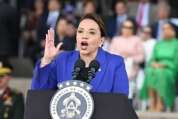 Honduran President Xiomara Castro delivers a speech during the celebrations for the Day of the Soldier and birth anniversary of Central American hero Francisco Morazan Quezada (celebrated on October 3) in Tegucigalpa on October 12, 2024