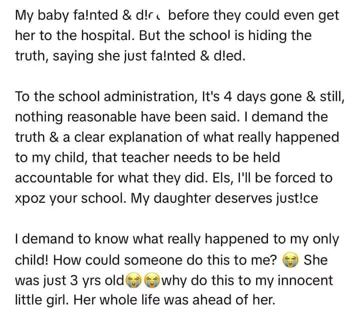 Woman calls out school over her daughter's passing