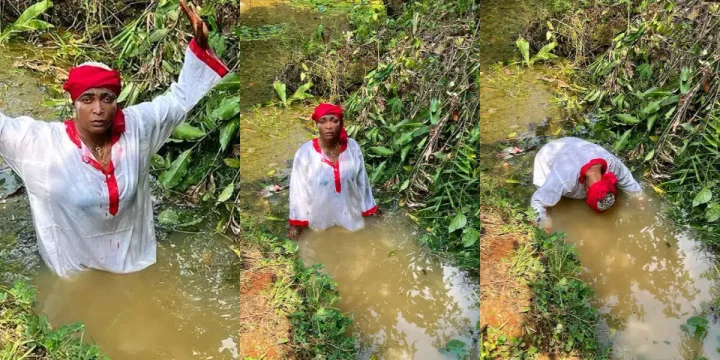 "After church we go shrine" - Blessing CEO visits mystical river to fortify herself for the New Year
