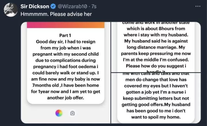 Married woman under pressure from mother to disobey husband over job hunt