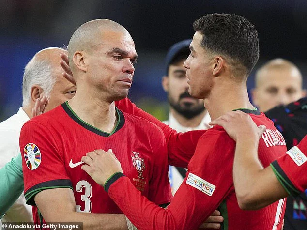 Reflecting on Portugal's loss, Cristiano wrote on X, formerly Twitter: 'We wanted more. We deserved more. For us. For each one of you. For Portugal (pictured with teammate Pepe)