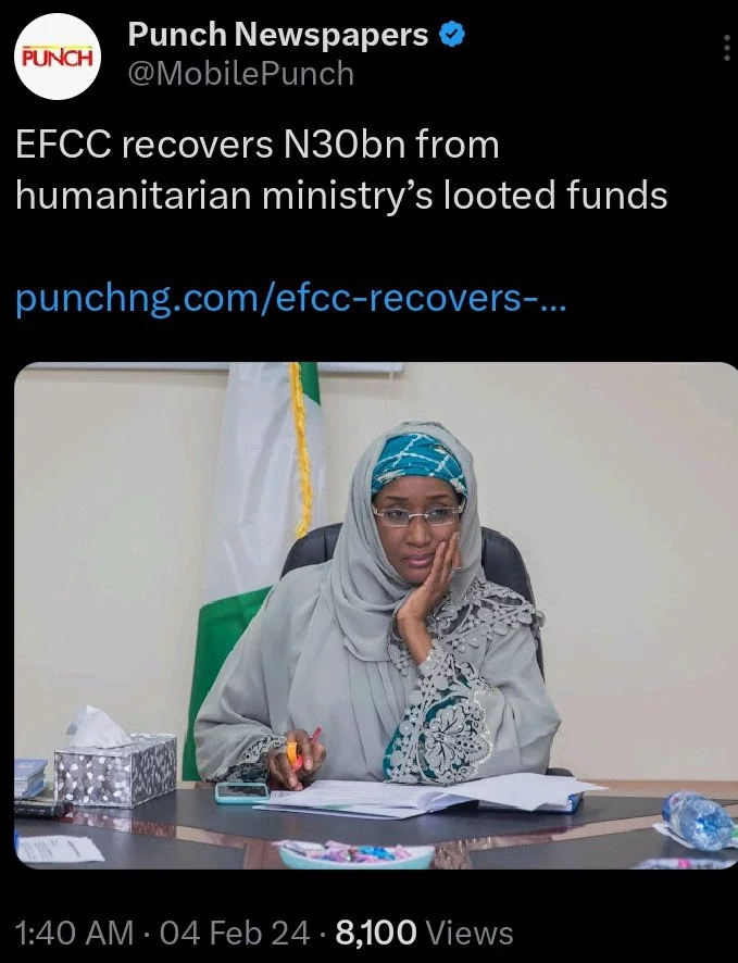 Today's Headlines:EFCC Recovers N30bn From Humanitarian Ministry's Looted Funds
