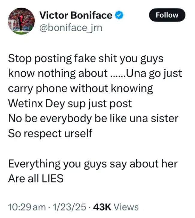 Victor Boniface debunks breakup rumours with foreign girlfriend