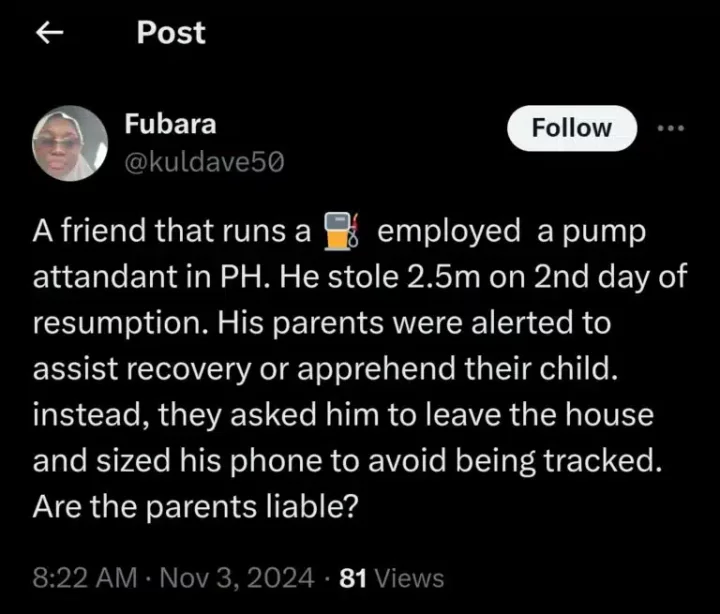 Fuel attendant steals ₦2.5m in Port Harcourt just two days after starting job