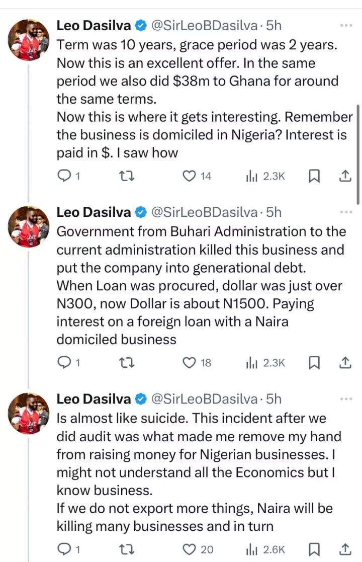 Leo DaSilva narrates how a company went into 'generational debt' because of President Tinubu