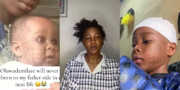 Nigerian lady prays never to be reborn into her father's family over son's tribal marks