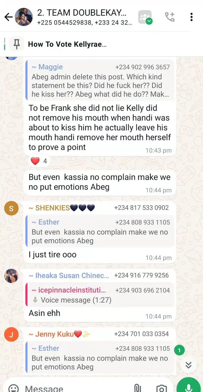 BBNaija: Kellyrae disgraced online for attempting to kiss Handi despite his marriage to Kassia