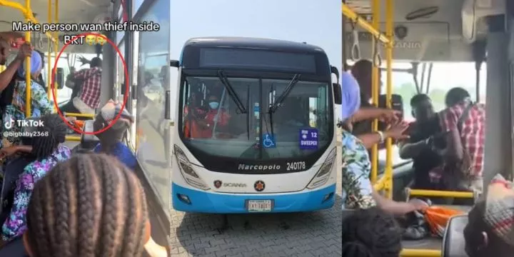 Drama in Lagos BRT as man is caught allegedly stealing from fellow passenger Drama in Lagos BRT as man is caught allegedly stealing from fellow passenger