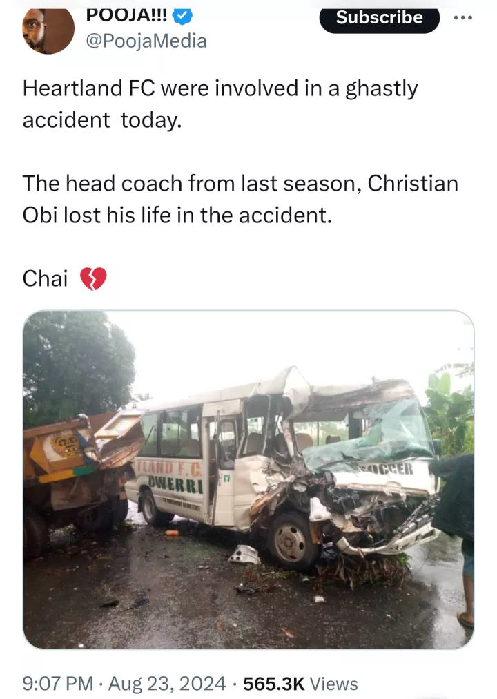 Former Heartland coach Christian Obi, 57, d!es in accident after team bus collided with tipper