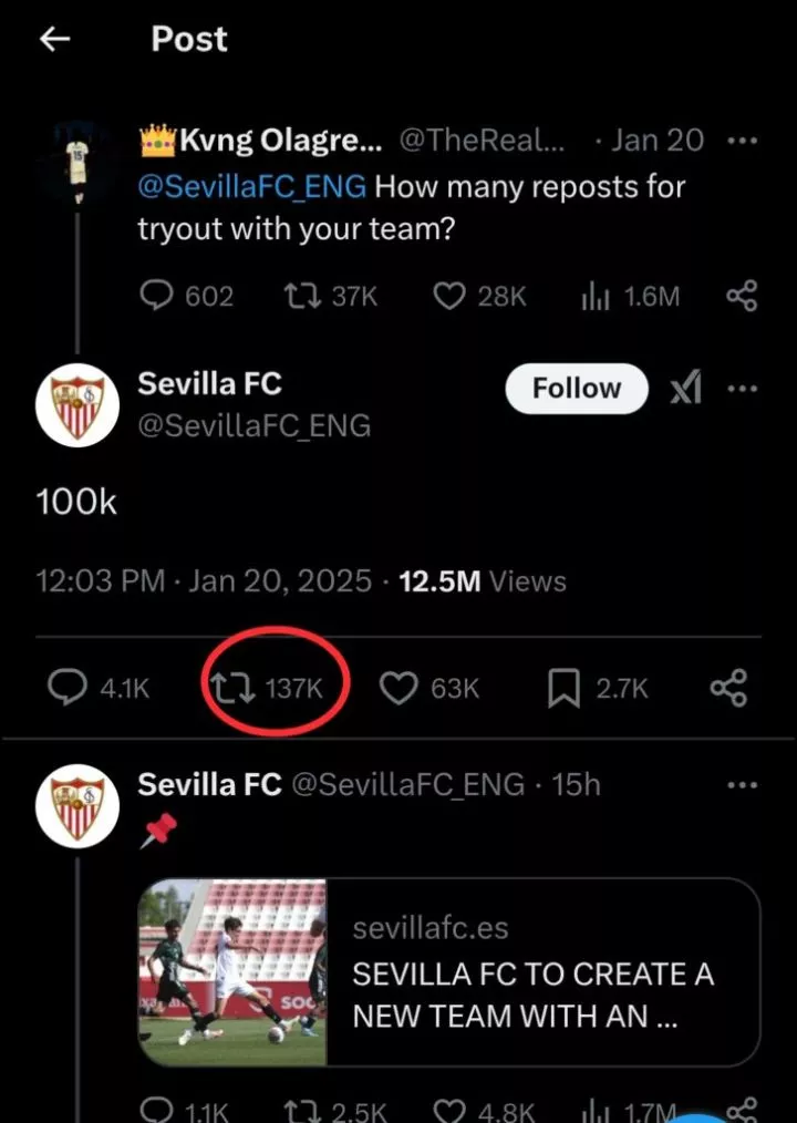 Nigerian footballer secures 100k retweets for Sevilla FC trial, gets under-19 link instead