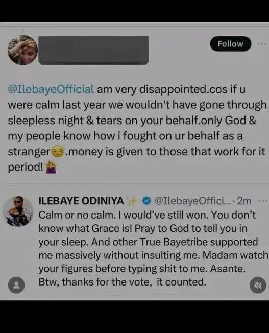 Ilebaye replies fan who expressed disappointment over BBNaija S8 victory