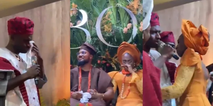 Emotional moment Tiwi and her twin brother shed tears as she ties the knot with Kunle Remi