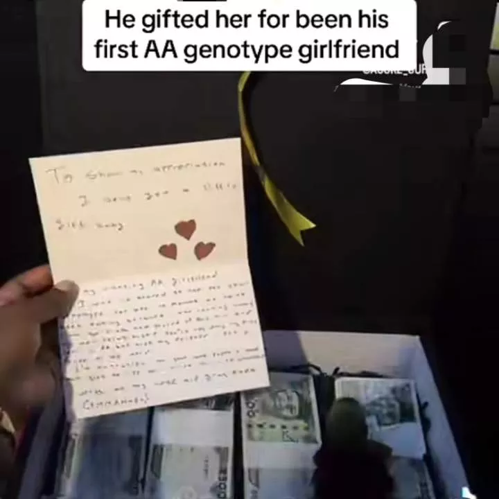 Nigerian man gifts girlfriend box of cash, love letter as first-ever