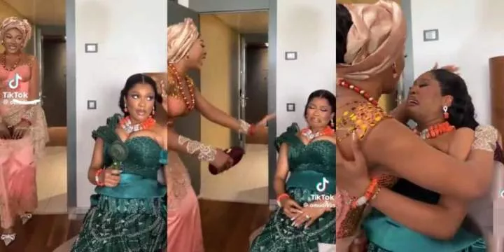 Emotional moment bride's France-based sister surprises her on wedding day