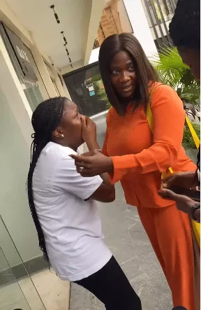 Moment lady burst into tears as she meets her celebrity crush, Mercy Johnson Okojie