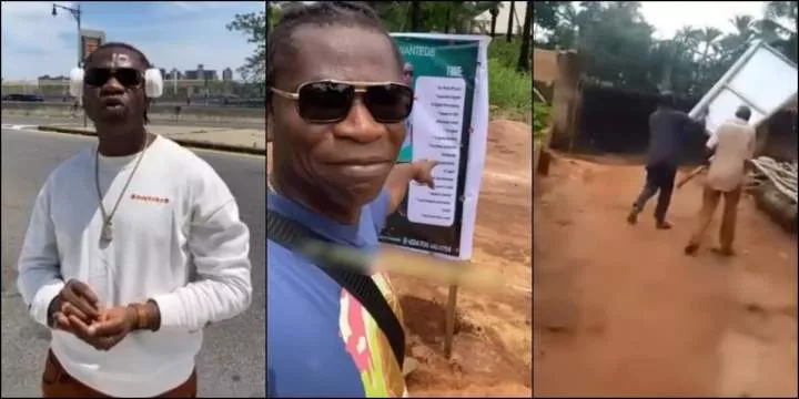 Speed Darlington blows hot after his village people removed signpost he erected to declare his search for wife