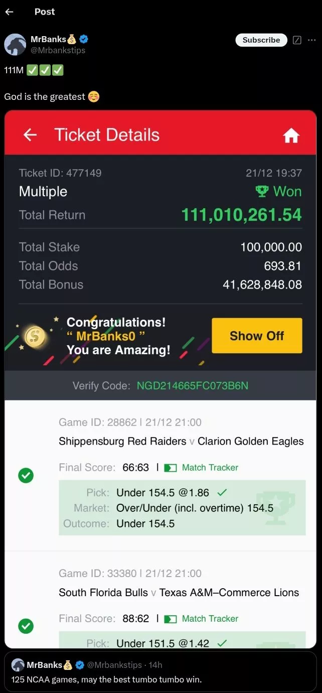 Man wins ₦111 million on SportyBet, shocks many with proof