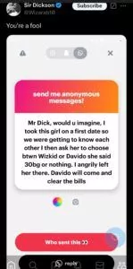 Man abandons lady on date after she chooses Davido over Wizkid, tells singer to foot her bills