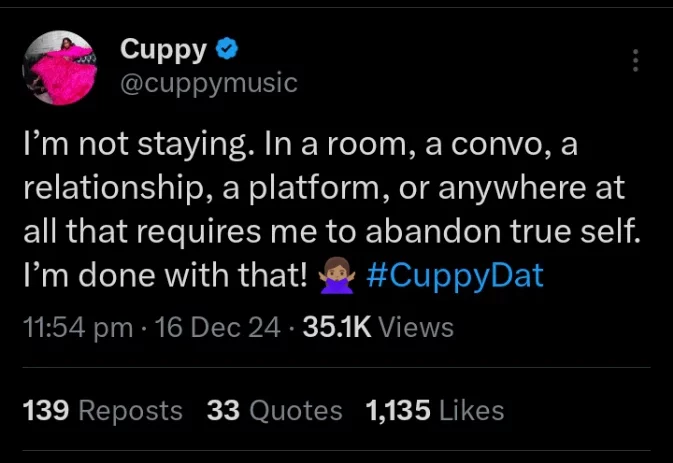 I'm Not Staying in Any Relationship That Requires Me to Abandon My True Self- DJ Cuppy