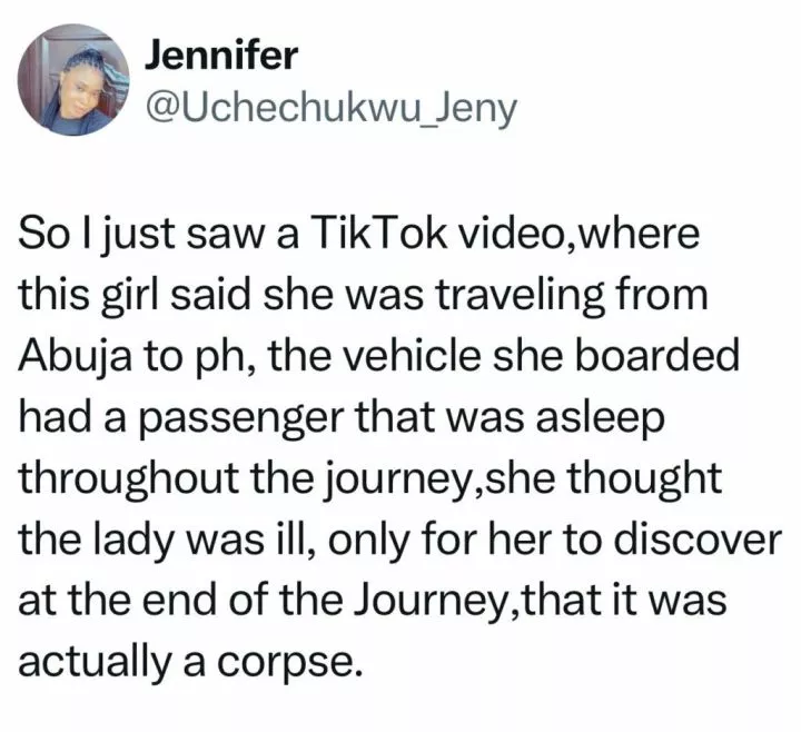 Lady shocked as she boards vehicle with 'Corpse'