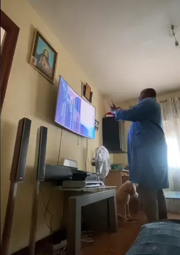 'See where she broke it' - Moment man calls his wife on video call to report daughter after she pranked him with broken TV screen effect