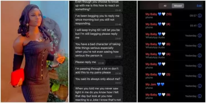 Lady dragged online for sharing boyfriend's desperate plea for forgiveness after blocking him for pranking her